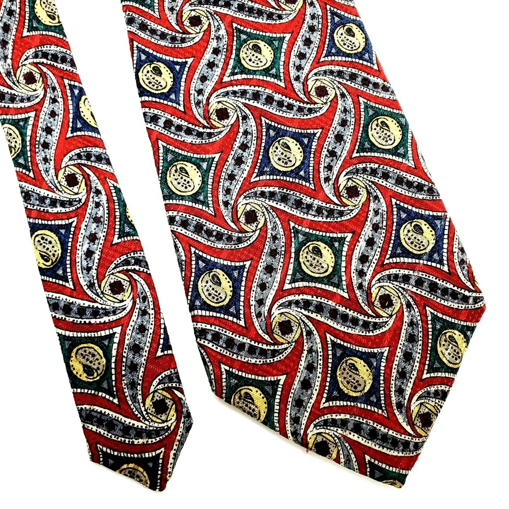 Barbara Blank Silk Tie Abstract Red Woven‎ Short